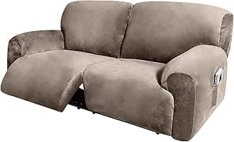 Extra Wide 75" - 90", Reclining 2 Seater Sofa, Extra Wide Reclining Love Seat Slipcover, 6-Piece Velvet Stretch, Reclining Sofa Covers, Thick, Soft, Washable (Taupe)