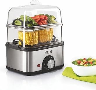 Glen 3 in 1 Multi Cooker & Food Steamer, 350W, with 2 Vegetable Steaming Trays, Cook Steam & Boil, Nonstick Electric Multicooker,14 Egg Boiler Machine with Boil Dry Protection & Timer (SA3035MCPLUS)