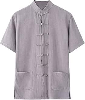 Shirts for Mens Short Sleeve Button Down Chinese Kung Fu Tai Chi Shirts Traditional Front Placket Tang Suit