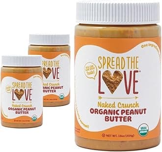 - Spread The Love NAKED CRUNCH Organic Peanut Butter (Organic, All Natural, Vegan, Gluten-free, Creamy, Dry-Roasted, No added salt, No added sugar, No palm oil)