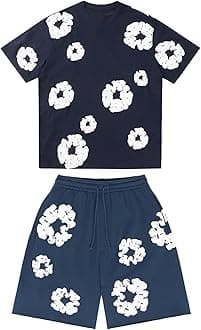 Denims-Tears Kids Tracksuit Set Foam Printed T-Shirt and Shorts 2 Piece Outfit for Boys Girls Summer Fashion Activewear Short Sleeve Tee Tops with Loose Jogger Shorts