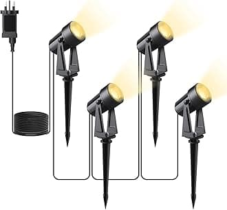 Svater Garden Spotlights Mains Powered, 46FT/14m 4-in-1 LED Landscape Lights Warm White 3000K 14V IP65 Waterproof Outdoor Garden Lights Pathway Lighting for Lawn Yard, Patio,Driveway,Party
