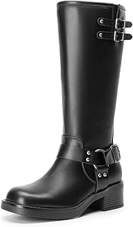 Women's Knee High Boots Combat Boots Goth Boot Lace Up Adjustable Buckles Chunky Low Heel Fall Booties with Side Zipper to Put on and off
