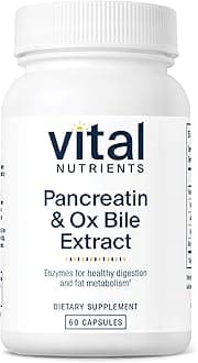 Pancreatin & Ox Bile Extract 500mg - Natural Digestive Enzymes for Women & Men - Supports Digestion of Protein, Fat, and Carbohydrates*- Gluten, Dairy & Soy Free - 60 Capsules