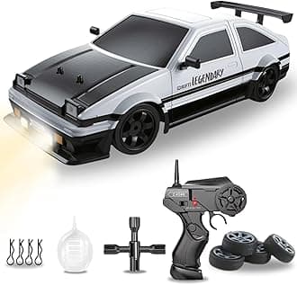 Liberty Imports RC Drift Car 1/16 2.4GHz 4WD Remote Control Sport Racing On-Road Vehicle with LED Light, Batteries and Drift Tires (White)