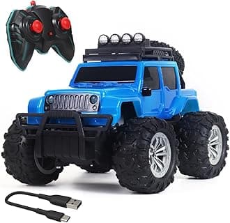 Wembley Offroad Rechargeable Remote Control Car Toy for Boys | Monster Truck RC Car with 4 Headlight Modes | Lithium Battery | C-Type Charging | Remote Car for Kids Adult | Made in India - Blue