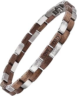 Mens Wooden Bracelet Stylish Wood & Stainless Steel Combined Wooden Bangle Jewelry Great Gift for Men