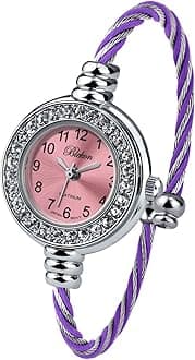 Blekon Collections Women's Cuff Watch - Round Analog Display Arabic Numbers 23mm Case Wire Bracelet Watch for Women Elegant Cable Cuff Bangle Wrist Watch