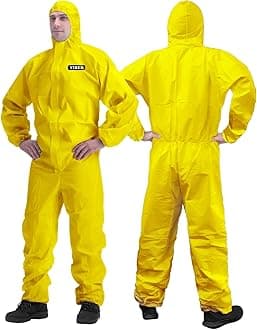 Hazmat Suit Disposable Coverall | Full Body Painters Suit in 7 Sizes with Multiple Specifications for Men & Women - X-Large, Yellow, 3