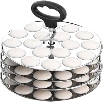Next Future 5-Star Stainless Steel Mini Idli Plates set of 4 | Mini Idli Stand | Mini Idli Maker Stand with 72 Idli Kulis, High Polish with Rod Picker Handle (4 Plates)