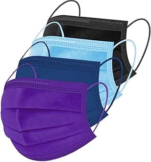 100 Pcs Multicolor Disposable Face Masks, Breathable Non-woven Multicolor Mask Facial Mouth Cover 3 Layer with Nose Clip Elastic Earloop