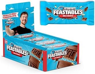 MrBeast Feastables Milk Chocolate Crunch Bar, Full Size, 24 Count, Crispy & Creamy Chocolate Candy, Fairtrade Cocoa, 1.24oz Each