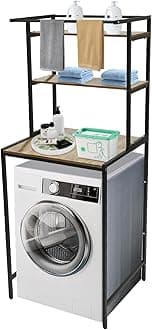 Washer and Dryer Storage Rack, 3 Tier Over The Washer and Dryer Storage Shelf, Bathroom Space Saving Organizer Shelves Space Saver Standing Rack for Bathrooms, Laundry Rooms (Black+ Oak)