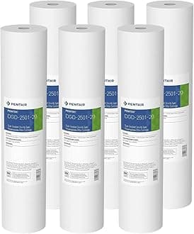 Pentair DGD-2501-20 Big Blue Water Filter, 20-Inch Whole House Sediment Filter Cartridge Replacement, Dual-Gradient Density Spun Polypropylene, 20" x 4.5", 1 Micron, Pack of 6, White