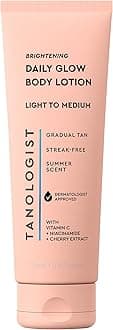 Brightening Daily Glow Gradual Self-Tanning Lotion Fair to Medium, Lightweight Moisturizer with Vitamin C, Niacinamide & Cherry Extract, Buildable, Streak-Free, Hydrating, 250ml