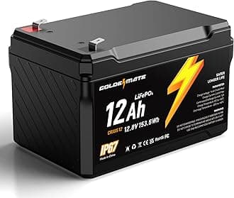 GOLDENMATE 12V 12Ah LiFePO4 Lithium Battery, 5000+ Deep Cycles, IP67 Waterproof Lithium Iron Phosphate Battery, Built-in BMS, Ideal for Power Wheels, Solar, Marine, Fish Finder, Ride-on Toy, Camping