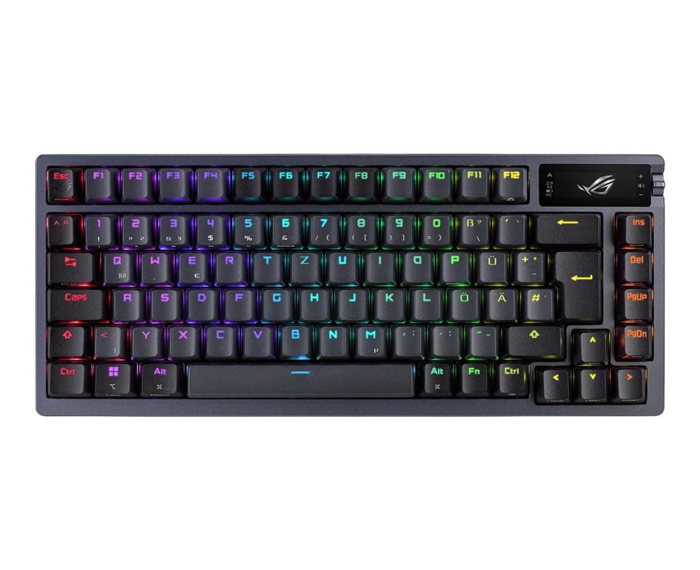 ASUS ROG Azoth Wireless Mechanical Gaming Keyboard (75% Form Factor, ROG NX Switches, PBT Doubleshot Keycaps, OLED Display, Bluetooth, 2.4GHz RF Wireless, USB, DE QWERTZ Layout) Black