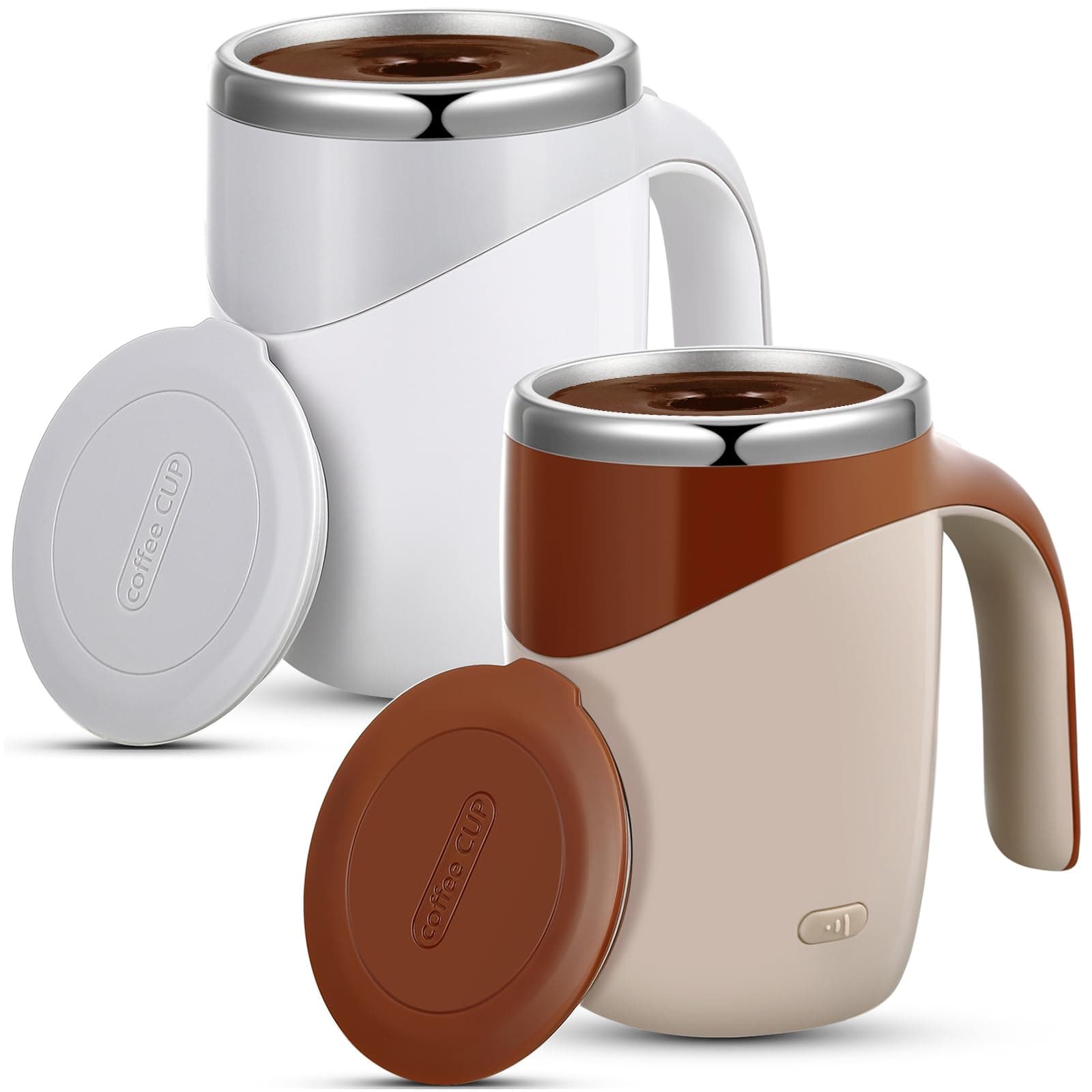 Tessco 2 Pcs Self Stirring Coffee Mug Automatic Magnetic Stirring Coffee Cup Stainless Steel Self Mixing Cups Multifunctional Spin Mug Birthday Gift for Home Office Kitchen Travel Birthday Gift