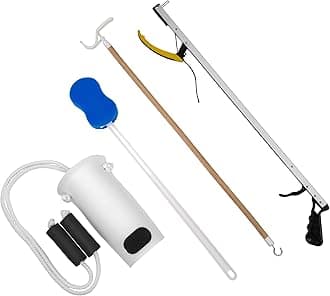 FabLife Hip Kit Daily Living Aids for Mobility, Hip Replacement Recovery, Knee and Back Surgery Includes Grabber Reacher, Bath Sponge Stick, Sock Aid, Shoehorn, Dressing Stick