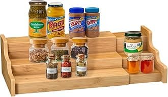 Spice Rack Kitchen Cabinet Organizer- 3 Tier Bamboo Expandable Display Shelf