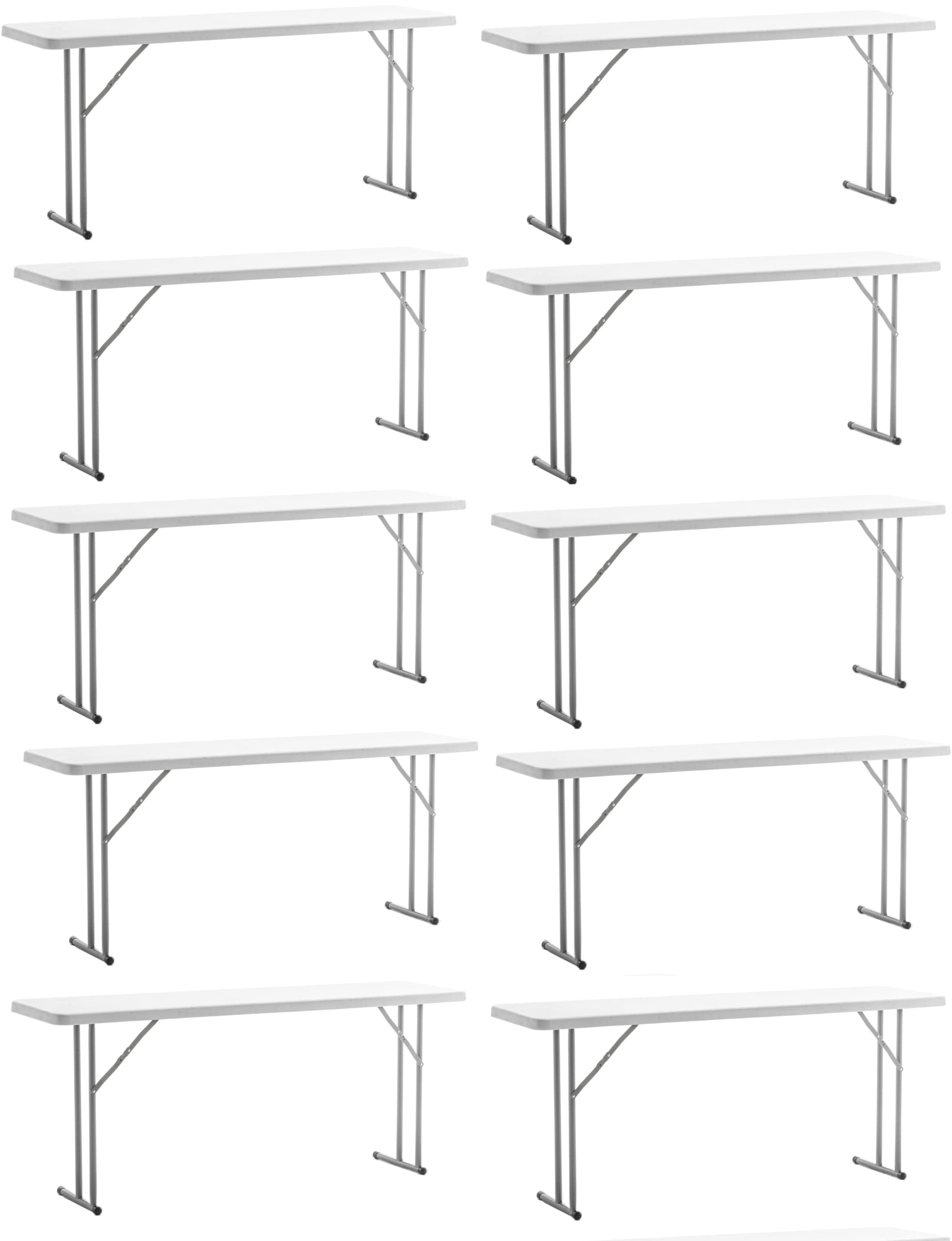 - BTEXPERT 6-Foot - 72" Long White Plastic Folding Seminar Training Table Portable 18" Wide Narrow, 29" High, Events Indoor Outdoor Lightweight Set of 10