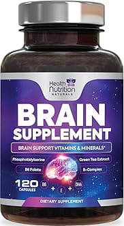 Brain Memory Supplement - 3X Strength Nootropics for Concentration, Clarity & Focus Support - Brain Health Cognitive Vitamins with Bacopa, Phosphatidylserine & DMAE, Brain Booster, 120 Capsules