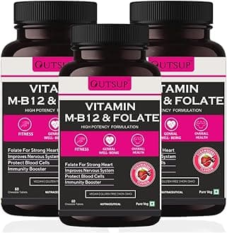 Outsup Vitamin B12 Supplement with Methylcobalamin,Folate & Vitamin B6 - Boost Energy Level | Good For Digestion And Nerve Health | Glowing Skin For Men & Women - 60 Chewable Tablets(Pack of 3)
