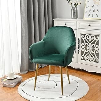 Highdi Soft Velvet Dining Chair Covers Solid Color Stretch Curved Back Chair Slipcovers with Armrest, Vanity Swivel Armchair Cover Removable Washable for Bedroom Party Hotel (Dark Green,4 PCS)