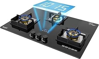 Beyond Appliances Dorado 3 Burner Smart Glass Hobtop Gas Stove | Auto Ignition | Digital Timer | Flame Failure Device | Toughened Glass | LPG & PNG Compatible