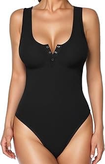 Bodysuits for Women Tummy Control Henley Going Out Shirts Button Down Body Suit Casual Thong Tank Tops
