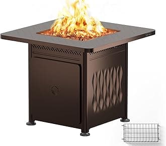 East Oak 32" Outdoor Propane Fire Pit Table | 50,000 BTU Gas Fire Pit Table for Outside with Magnetic Lid | Storage Basket & Lava Rocks | CSA Certified for Patio, Garden & Backyard | Brown
