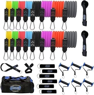 Bodylastics Resistance Band Set - Resistance Bands with Handles, Ankle Straps, Door Anchor, Carry Bag - Heavy-Duty Stretch Exercise Bands -Patented Clips and Snap Reduction Tech -Fitness Workout Band