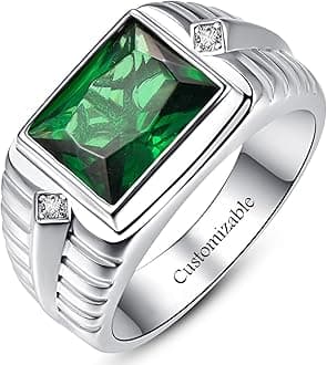 10ct 8x12mm Square-Cut Created Sapphire|Peridot Ring 925 Sterling Silver Ring Mens Engagement Wedding Bands Ring Size 6-14