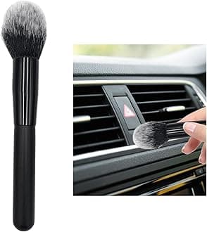 Ziciner Car Detailing Brush, Curved Soft Bristles Auto Removal Dust Collectors, Universal Vehicle Dashboard, Air Conditioner Vents etc Interior Cleaning Tool Accessory (Long-Black/White)