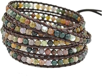 Natural Stone Wrap Bracelet for Women Boho Bracelets Healing Crystal Beaded Bracelet Adjustable 3/5 Wraps Bracelet Handmade Birthday Gifts for Women