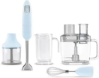 Hand Blender & Food Processor Bundle – HBF03 with HBFP11 Attachment – Retro Style, 350W Motor, Variable Speed, Tritan™ Renew Bowl, 5-in-1 Functionality, Pastel Blue