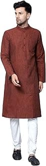 Latest Chikan Men's Cotton Regular Textured Long Kurta Full Sleeves - Casual Ethnic Wear�