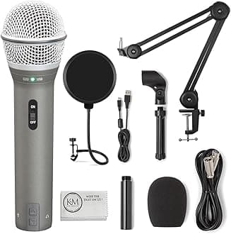 Samson Q2U Recording & Podcasting Pack | Gray Bundled with Shockmount + Pop Filter + Mic Arm + Microfiber Cleaning Cloth (5 Items)