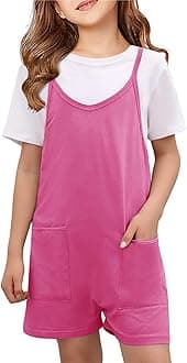 Girls Summer Jumpsuits Spaghetti Strap Sleeveless Loose Romper Short Pants with Pockets 5-14 Years
