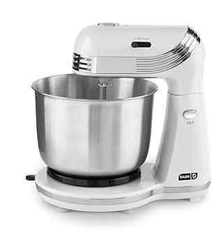 Dash Everyday Stand Mixer - Compact Tilt-Head Stand Mixer for Everyday Recipes - 6-Speed Power with Stainless Steel Bowl - White, 3-Quart