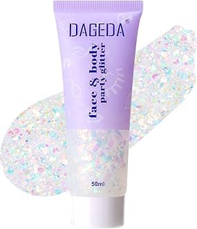 DAGEDA Rainbow Color Body Glitter Gel, Holographic Face Glitter Body Gel Rave Party Accessories, Chunky Glitters for Face Hair Nails, Cosmetic Laser Powder Festival Sequins Paint Makeup
