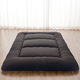 Japanese Floor Mattress, Futon Mattress with Portable Storage Bag and Washable Cover, Roll Up Thick Tatami Mat Suitable for Camping, Guest Room, Black, Full