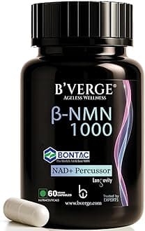 BVERGE® NMN Supplement 1000mg |100% Purity | BONTAC Pro NMN World's Most Trusted & Trusted by Experts | Healthy Ageing | Repair Cells | Boost NAD+ | Enhance Muscle | Neuro Function (1000MG 60 Capsules