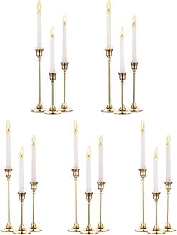 Nuptio Candlestick Candle Holders 15 Pcs Candle Stick Holder Gold Taper Candle Holder Candle Stand for Wedding Party Thanksgiving Halloween Birthday Mantel Baby Shower Table Centerpieces Decor