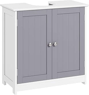 kleankin Under-Sink Bathroom Cabinet Storage with U-Shape Cut-Out and Adjustable Internal Shelf, White and Grey