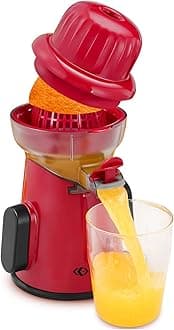 Manual Citrus Juicer Tower Red - Detachable with Juice Storage, Non-Slip Suction Base, Easy to Clean, Includes Cleaning Brush - for Oranges, Lemons, Limes, Grapefruits