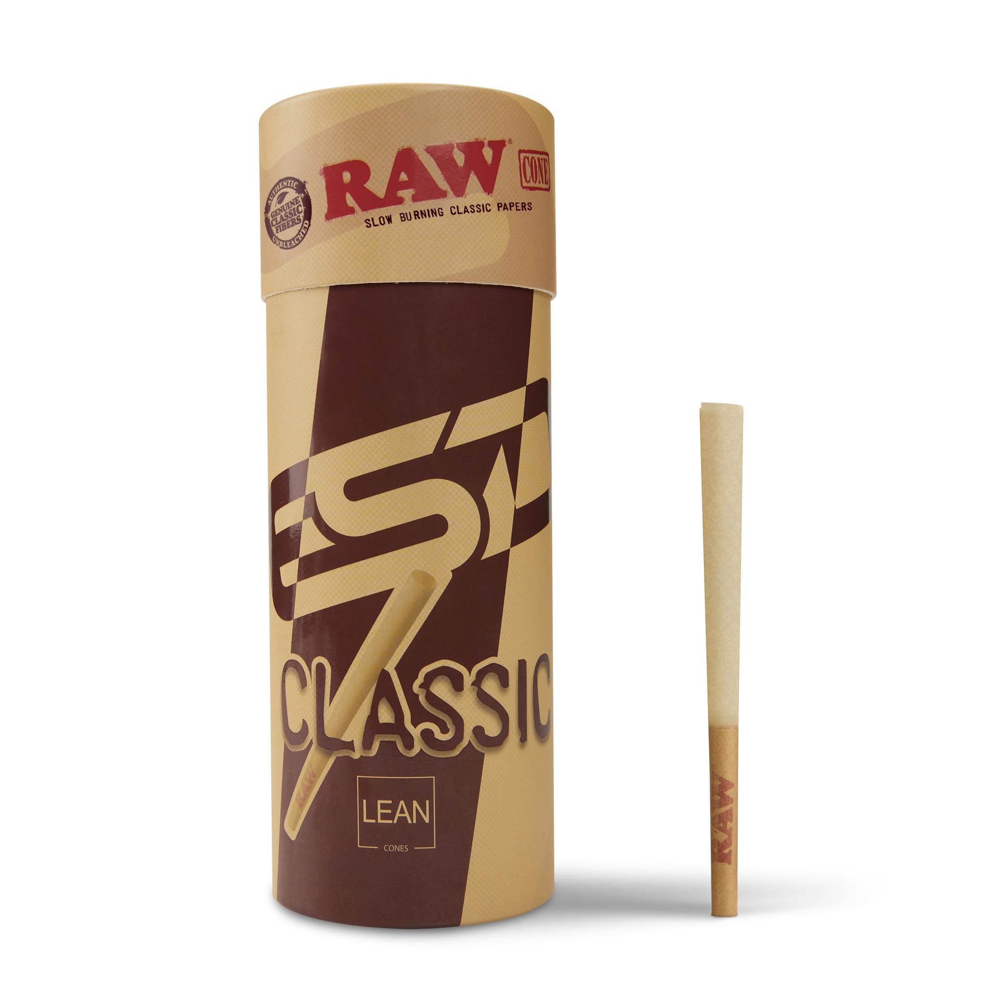 RAW Cones Lean Size Classic - 50 Pack -Slow Burning Rolling Cones with Tips