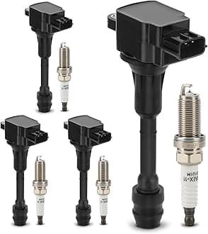 UF350 Ignition Coil & 4505 Double Iridium Spark Plug for 2002-2006 Nissan Altima,2002-2008 Nissan Sentra,2002-2013 X-Trail 2.5L L4 5C1395, C1398,22448-8H310, 22448-8H315,224488H311,22448-8H300