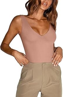 REORIA Women's Sexy Deep V-Neck Sleeveless One Piece Tank Thong Bodysuit - Sienna Plus Size 2X-Large