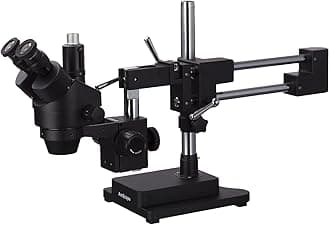 AmScope 7X-135X Trinocular Stereo Zoom Microscope with Black Double Arm Boom Stand